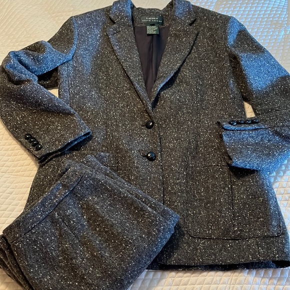 Vtg RALPH LAUREN Size 8 10 SkirtSuit Marled Gray Wool Preppy Classic Equestrian - Picture 14 of 16